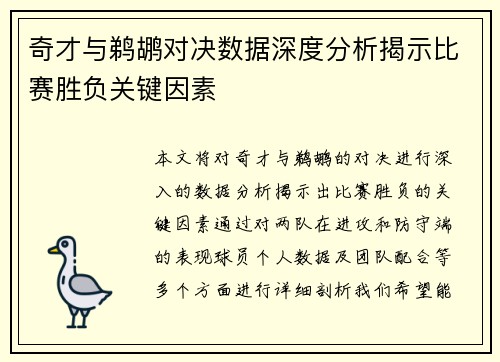 奇才与鹈鹕对决数据深度分析揭示比赛胜负关键因素