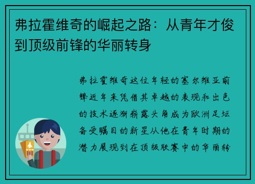弗拉霍维奇的崛起之路：从青年才俊到顶级前锋的华丽转身